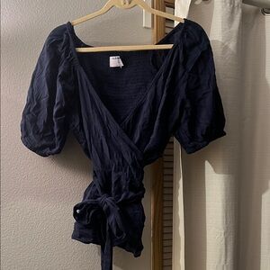 Old Navy  Dark Blue Puff Sleeve Wrap Blouse